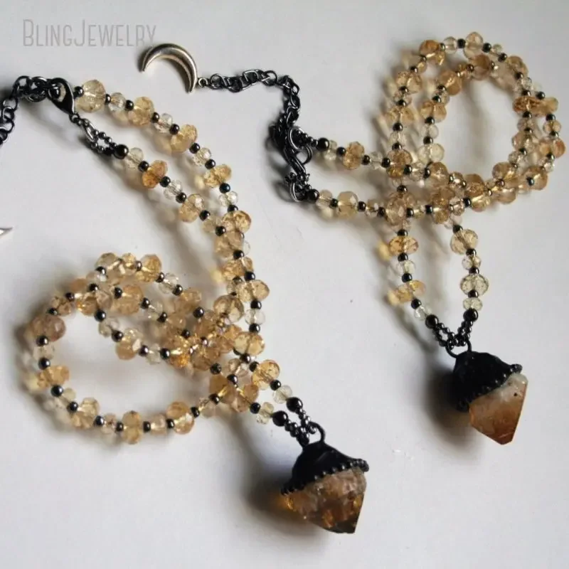 8pcs Raw Citrine Point Beaded  - Crystal Pendant Necklace Natural Stone ulasan dan harga