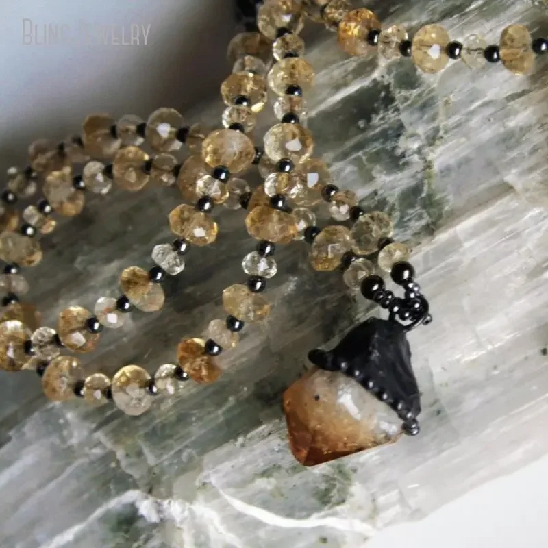 8pcs Raw Citrine Point Beaded  - Crystal Pendant Necklace Natural Stone ulasan dan harga
