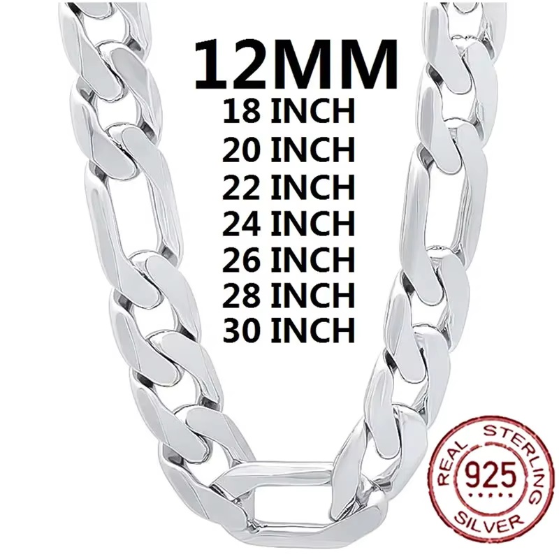 925 Sterling Silver Necklace F - Cuban Link Chain 12Mm ulasan dan harga