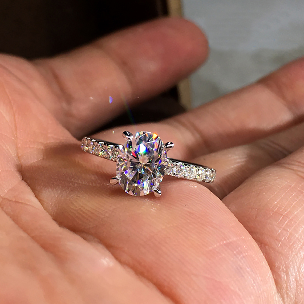 Custom Solid 10K White Gold Wo - Moissanite Engagement Ring 1 Carat ulasan dan harga