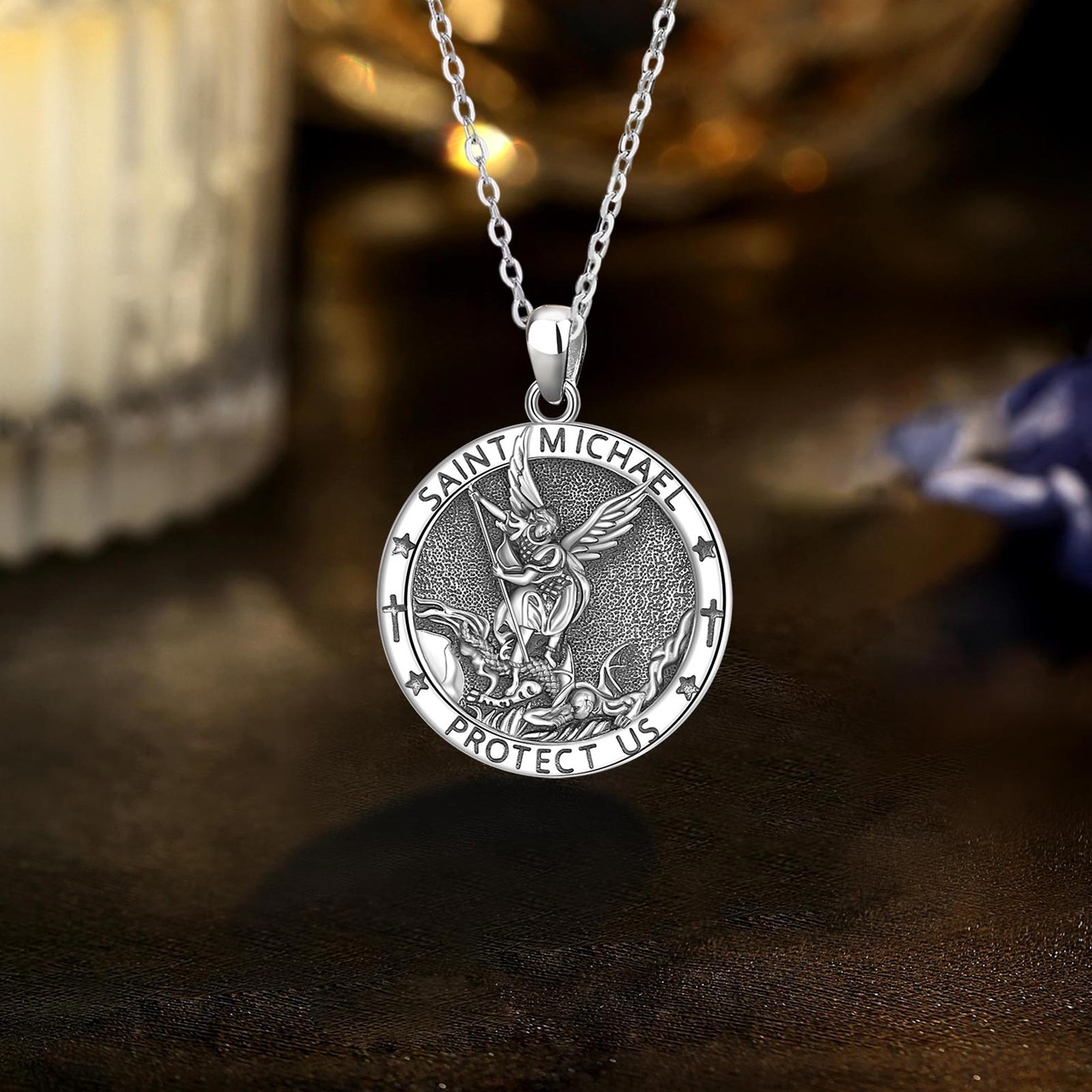 Eudora Saint Michael Necklace  - 925 Sterling Silver Chain Necklace Men ulasan dan harga