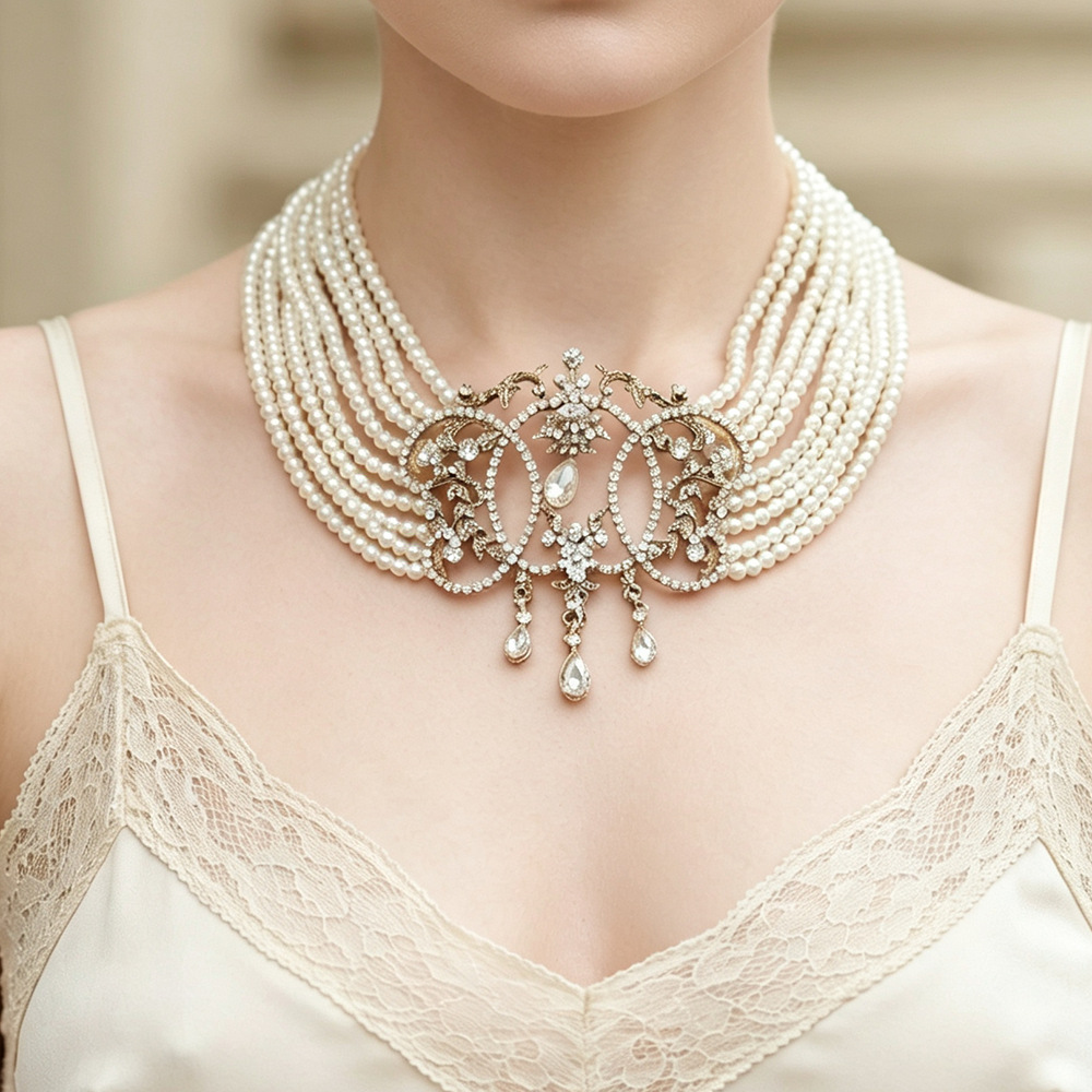 Vintage Multi Strands Pearl Ch - Pearl Choker Necklace Vintage ulasan dan harga