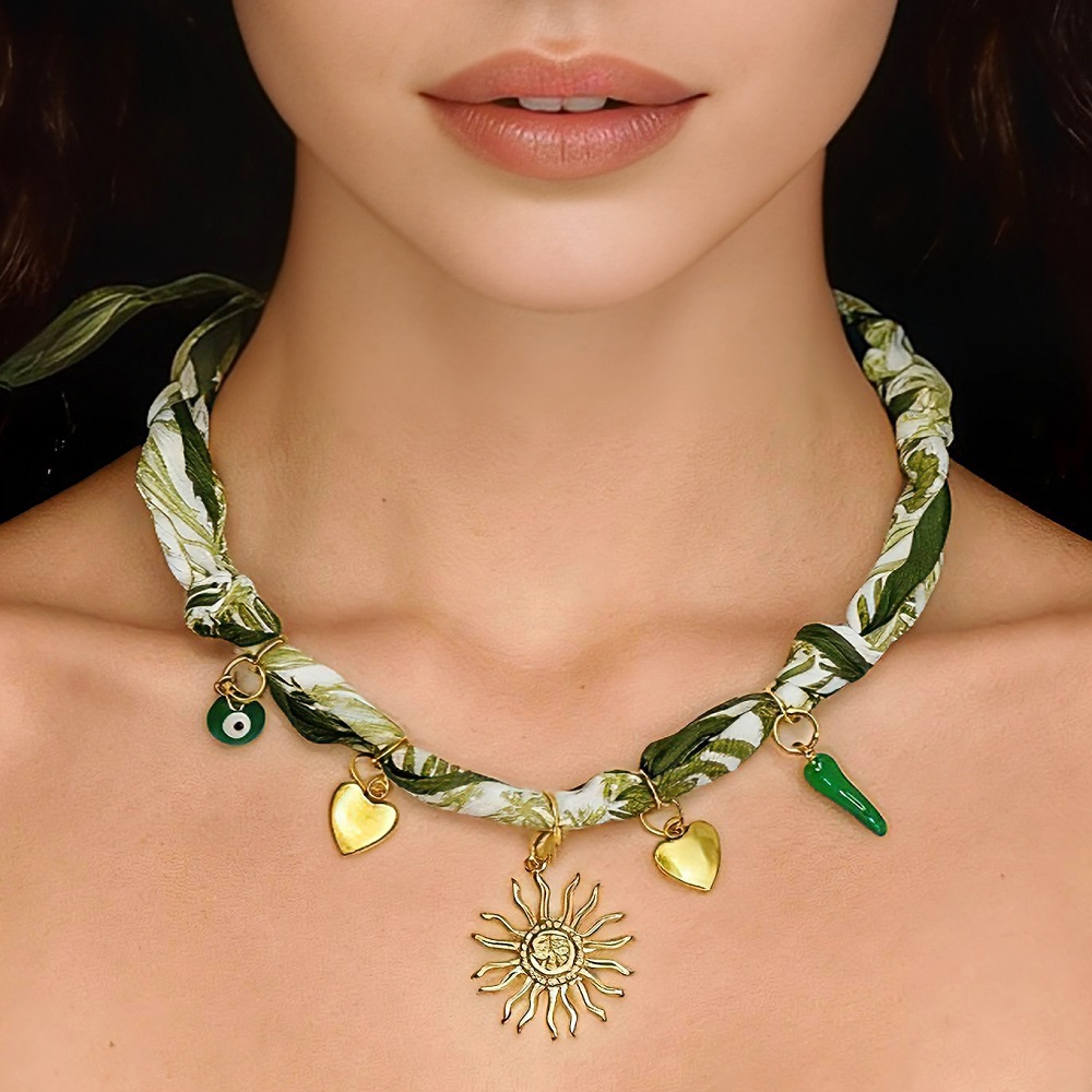 Golden Sun Charms Scarf Neckla - Pearl Choker Necklace Vintage ulasan dan harga