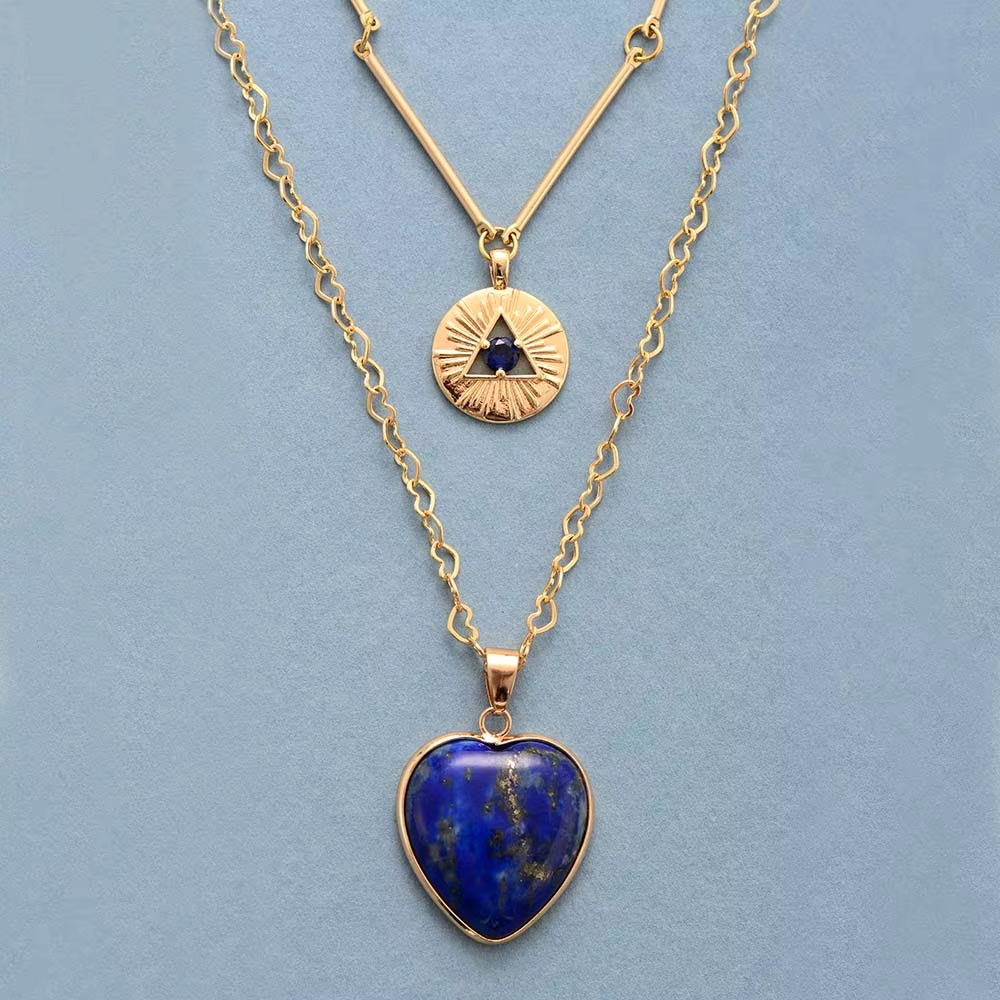 Layered Necklaces Natural Gems - Layered Pendant Necklace Aesthetic ulasan dan harga