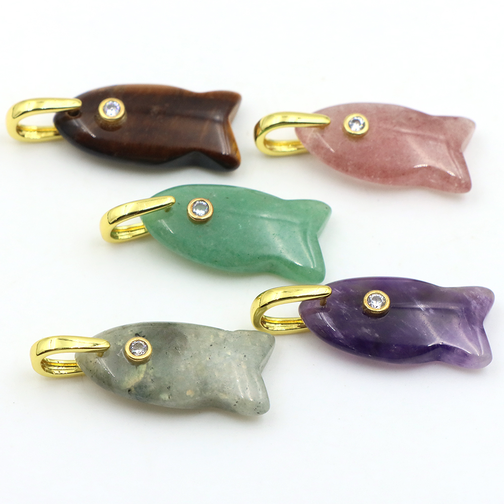 26mm Fish Shaped Natural Stone - Crystal Pendant Necklace Natural Stone ulasan dan harga