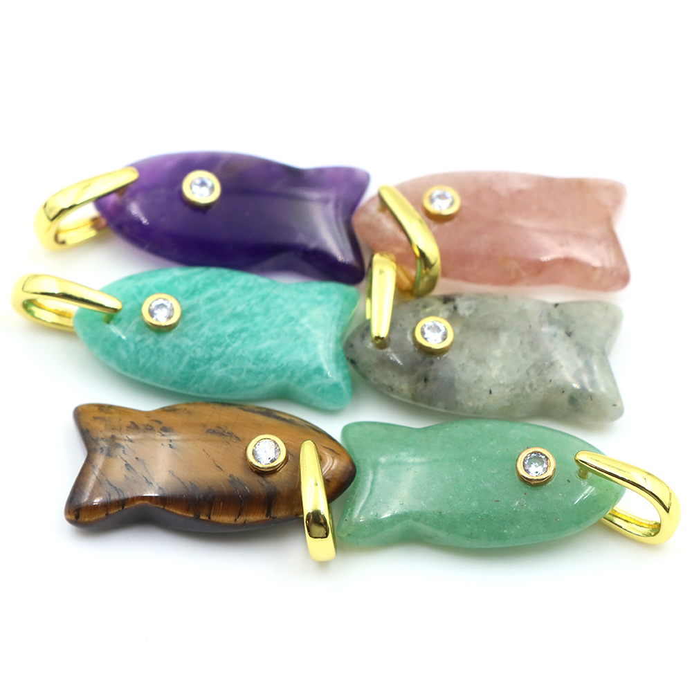 26mm Fish Shaped Natural Stone - Crystal Pendant Necklace Natural Stone ulasan dan harga