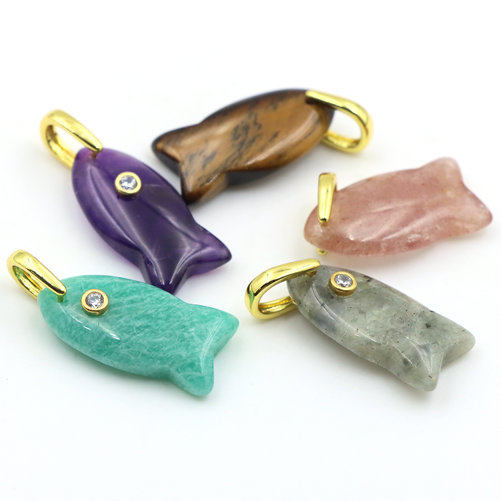 26mm Fish Shaped Natural Stone - Crystal Pendant Necklace Natural Stone ulasan dan harga