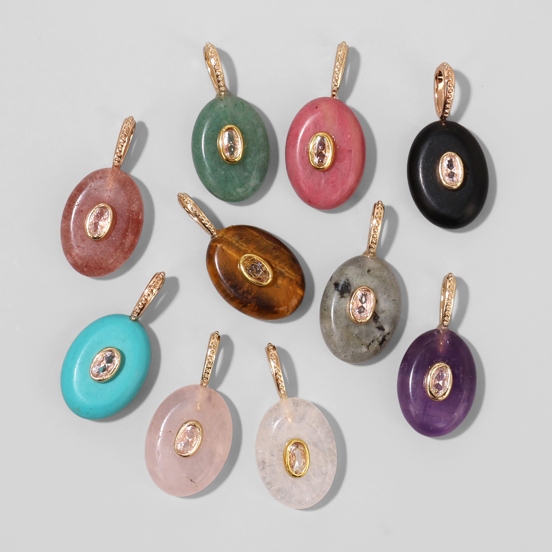 1PC Natural Stone Oval Evil Ey - Crystal Pendant Necklace Natural Stone ulasan dan harga